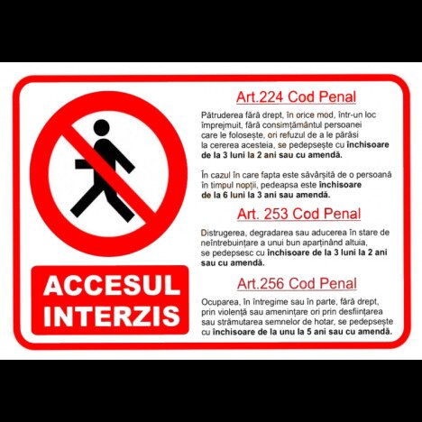 Indicator accesul interzis conform cod penal